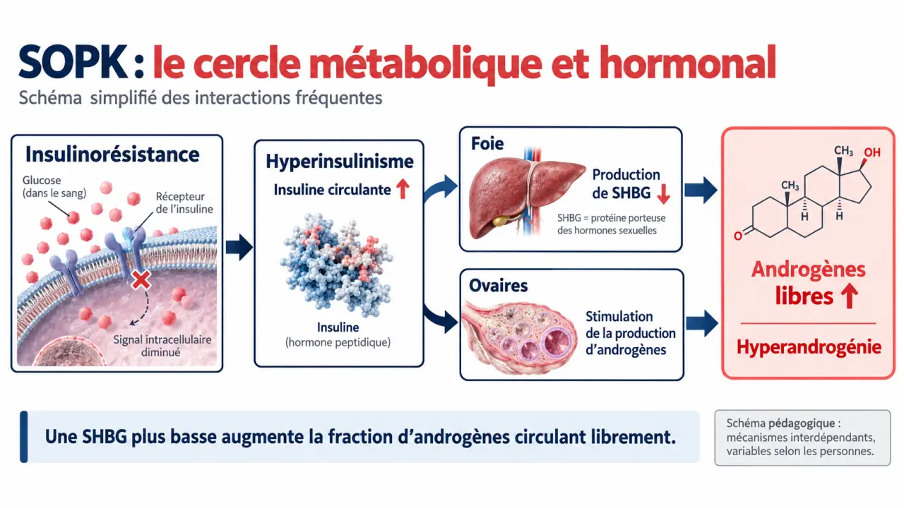 Complément alimentaire SOPK : schéma du lien entre insulinorésistance et androgènes