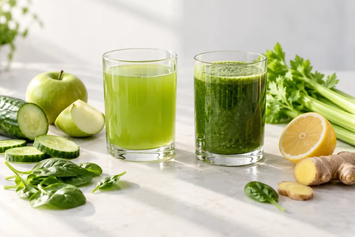 Jus verts detox au concombre, à la pomme, aux épinards et au gingembre