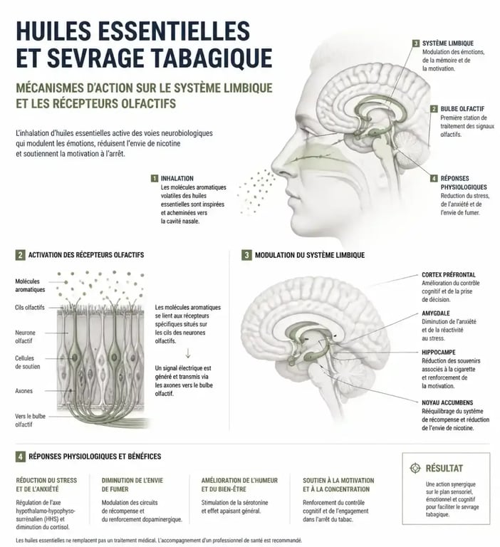 Infographie sur les bienfaits des huiles essentielles pour le sevrage tabagique